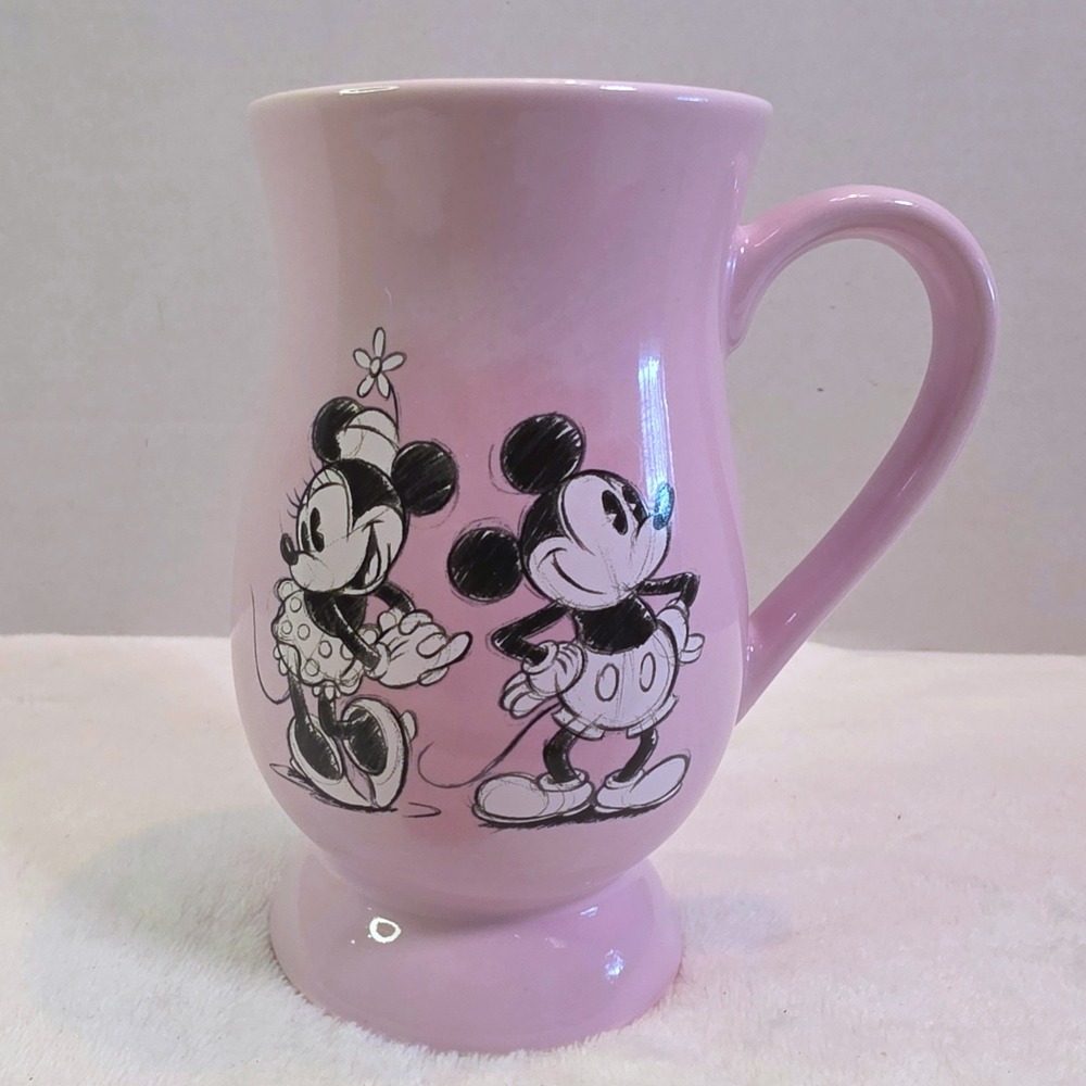 Disney Mickey & Minnie Mouse Pink Pedestal Mug Start The Day Right Kiu Hung 6"